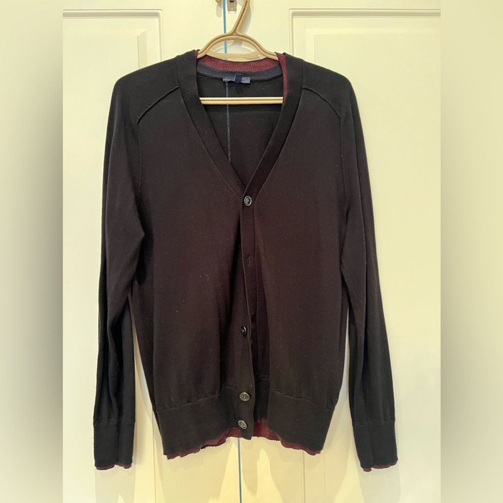 Black Gap cardigan with burgundy accent inlay